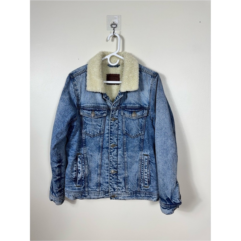 Y2K Abercrombie & Fitch Mens Acid Wash Trucker Jean Jacket Medium Sherpa Lined